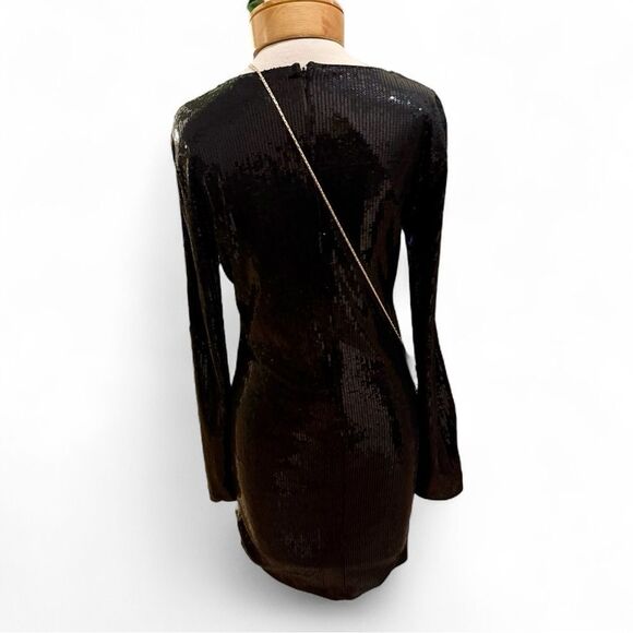 Forever 21 Black Sequin Long Sleeve Mini Party Dress Women’s Size Large L - Picture 7 of 8